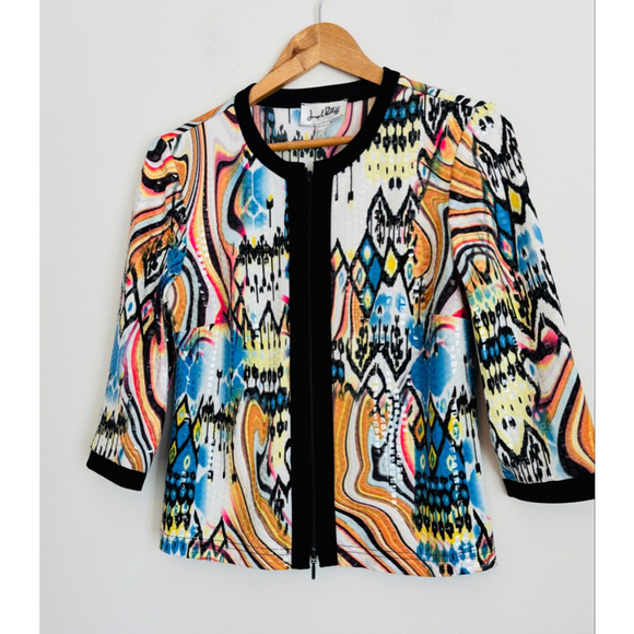 Joseph Ribkoff Ikat Geometric Jacket Size 10 Multicolor - Picture 3 of 8